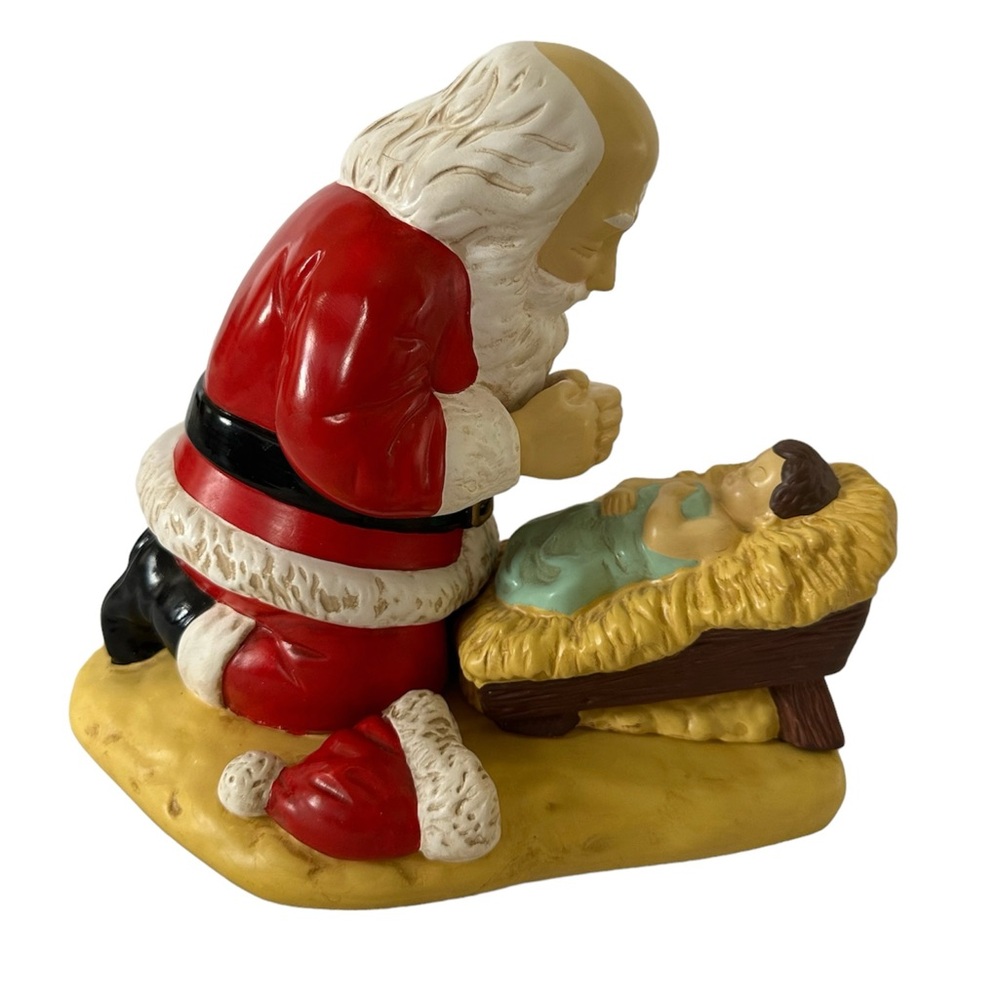 Vintage Kneeling Santa And Baby Jesus Roman Inc 1992 R.P.Gauer Miniature Figure